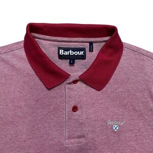Barbour Polo Shirt Mens Large Red Marl Short Sleeve Cotton - FITS LIKE SMALL